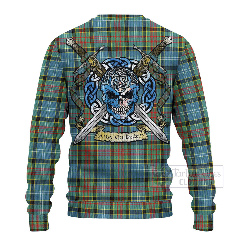 Walkinshaw Tartan Ugly Sweater with Family Crest Celtic Skull Style - Tartan Vibes Clothing