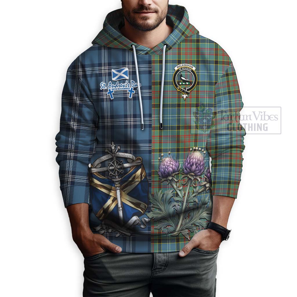 Walkinshaw Tartan Hoodie Happy St. Andrew's Day Half Tartan Style - Tartan Vibes Clothing
