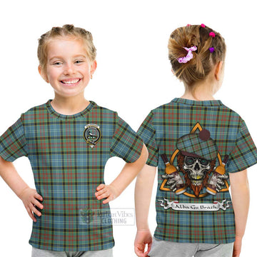 Walkinshaw Tartan Kid T-Shirt with Family Crest and Bearded Skull Holding Bottles of Whiskey - Tartan Vibes Clothing