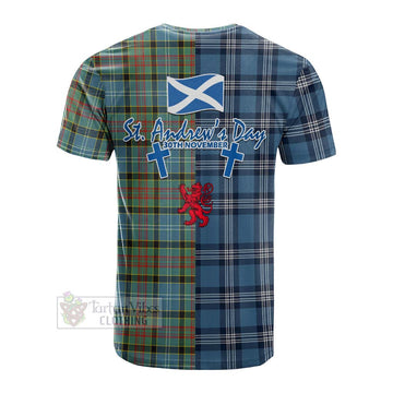 Walkinshaw Tartan Cotton T-shirt Happy St. Andrew's Day Half Tartan Style - Tartan Vibes Clothing