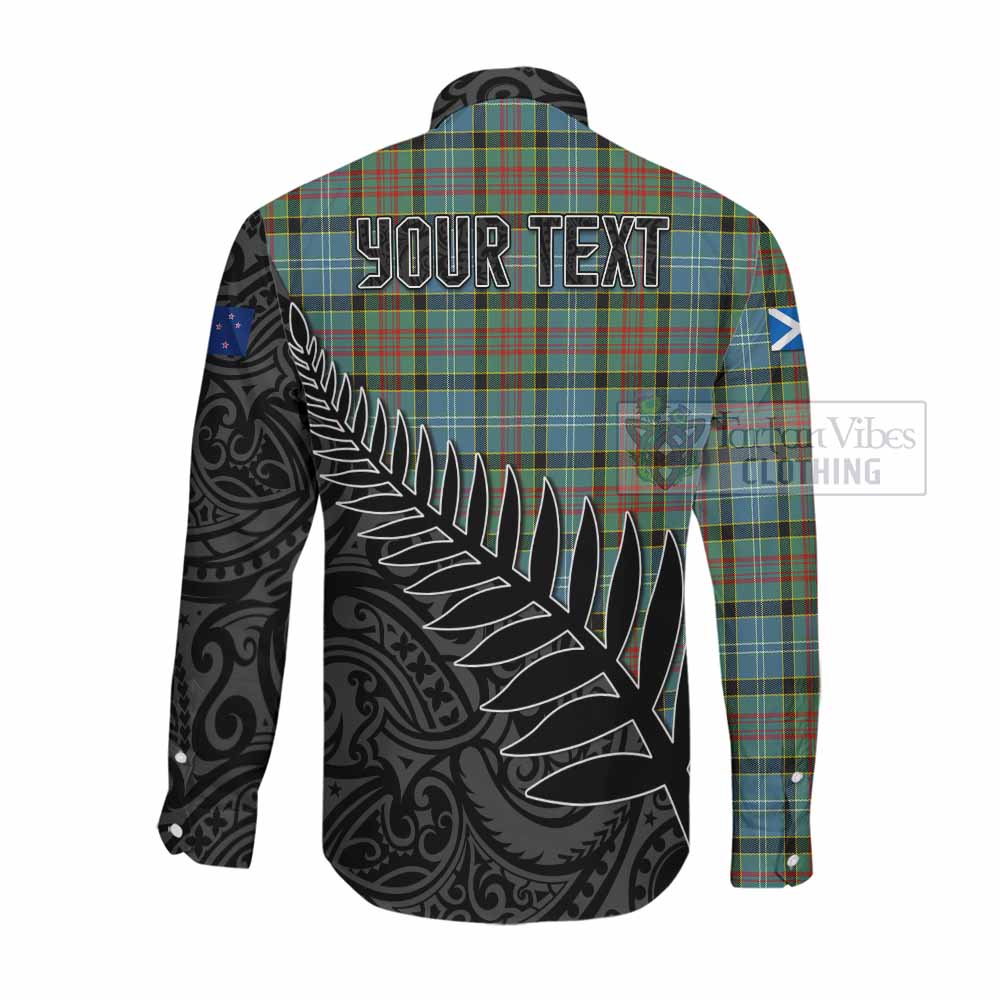 Tartan Vibes Clothing Walkinshaw Crest Tartan Long Sleeve Button Shirt with New Zealand Silver Fern Half Style
