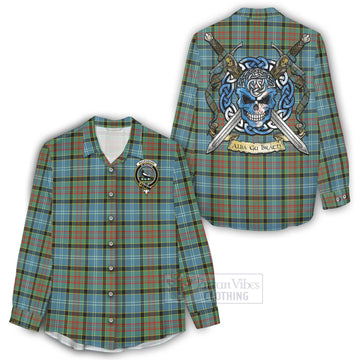 Walkinshaw Tartan Women's Casual Shirt with Family Crest Celtic Skull Style - Tartan Vibes Clothing