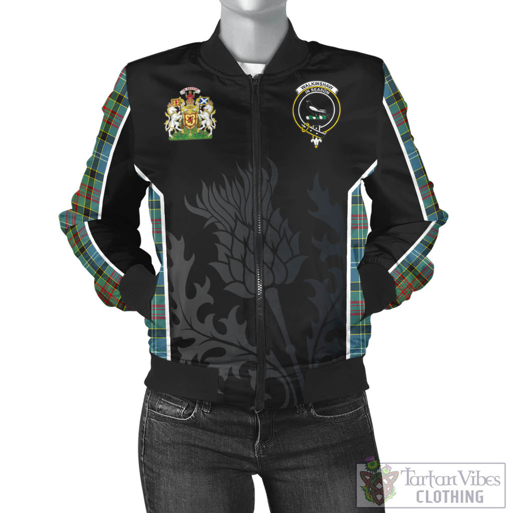 Walkinshaw Tartan Bomber Jacket with Family Crest and Scottish Thistle Vibes Sport Style - Tartan Vibes Clothing