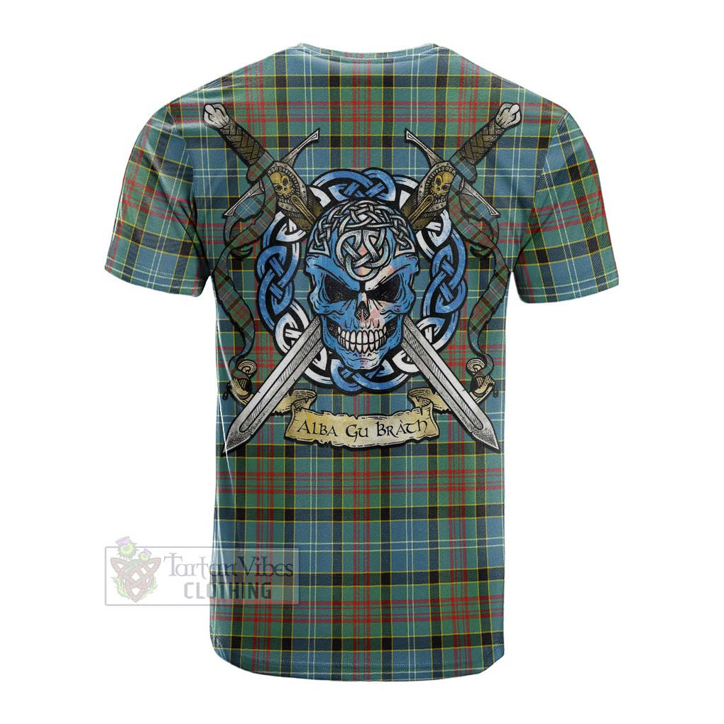 Tartan Vibes Clothing Walkinshaw Tartan Cotton T-shirt with Family Crest Celtic Skull Style