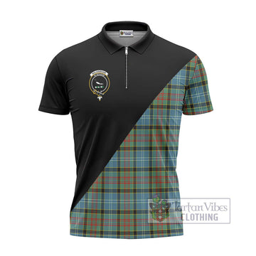 Walkinshaw Tartan Zipper Polo Shirt with Family Crest and Military Logo Style - Tartan Vibes Clothing