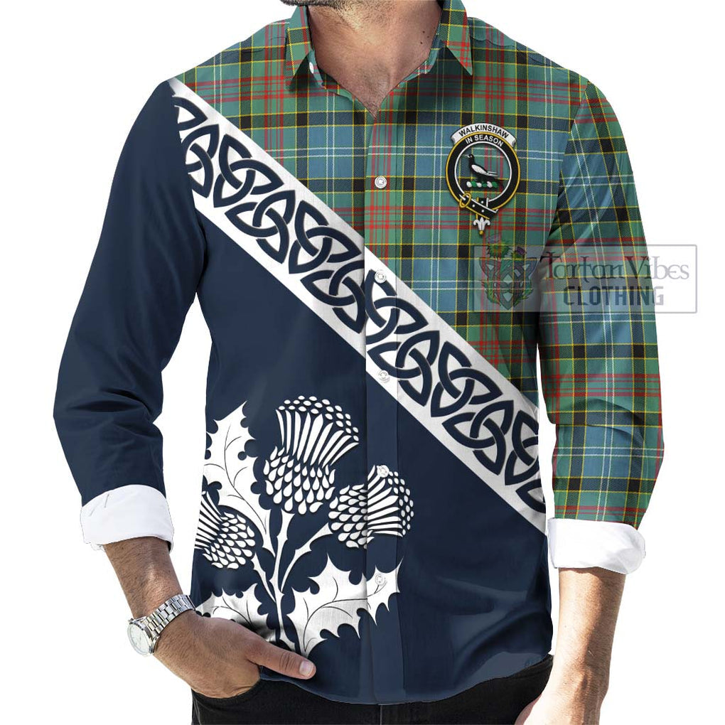 Walkinshaw Tartan Long Sleeve Button Shirt Featuring Thistle and Scotland Map Men's Shirt - Tartan Vibes Clothing