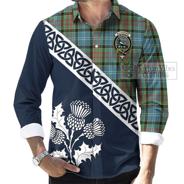 Walkinshaw Tartan Long Sleeve Button Shirt Featuring Thistle and Scotland Map Men's Shirt - Tartan Vibes Clothing
