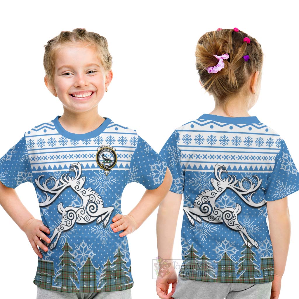 Walkinshaw Clan Christmas Kid T-Shirt Celtic Reindeer Style - Tartan Vibes Clothing