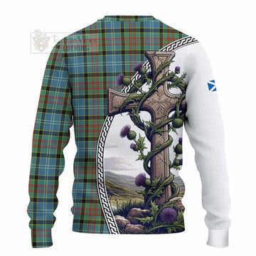 Walkinshaw Tartan Knitted Sweater with Family Crest and St. Andrew's Cross Accented by Thistle Vines - Tartan Vibes Clothing