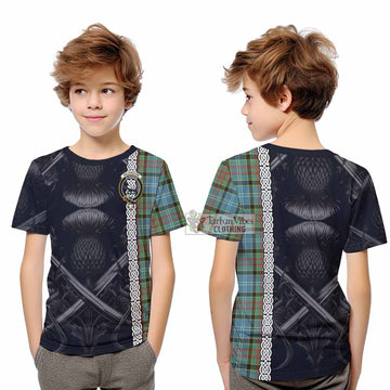 Walkinshaw Tartan Kid T-Shirt with Family Crest Cross Sword Thistle Celtic Vibes - Tartan Vibes Clothing