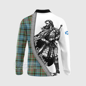 Walkinshaw Tartan Clan Crest Long Sleeve Polo Shirt with Highlander Warrior Celtic Style - Tartan Vibes Clothing