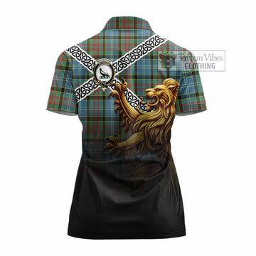Walkinshaw Crest Tartan Women's Polo Shirt with Golden Lion Emblem Celtic Style - Tartan Vibes Clothing