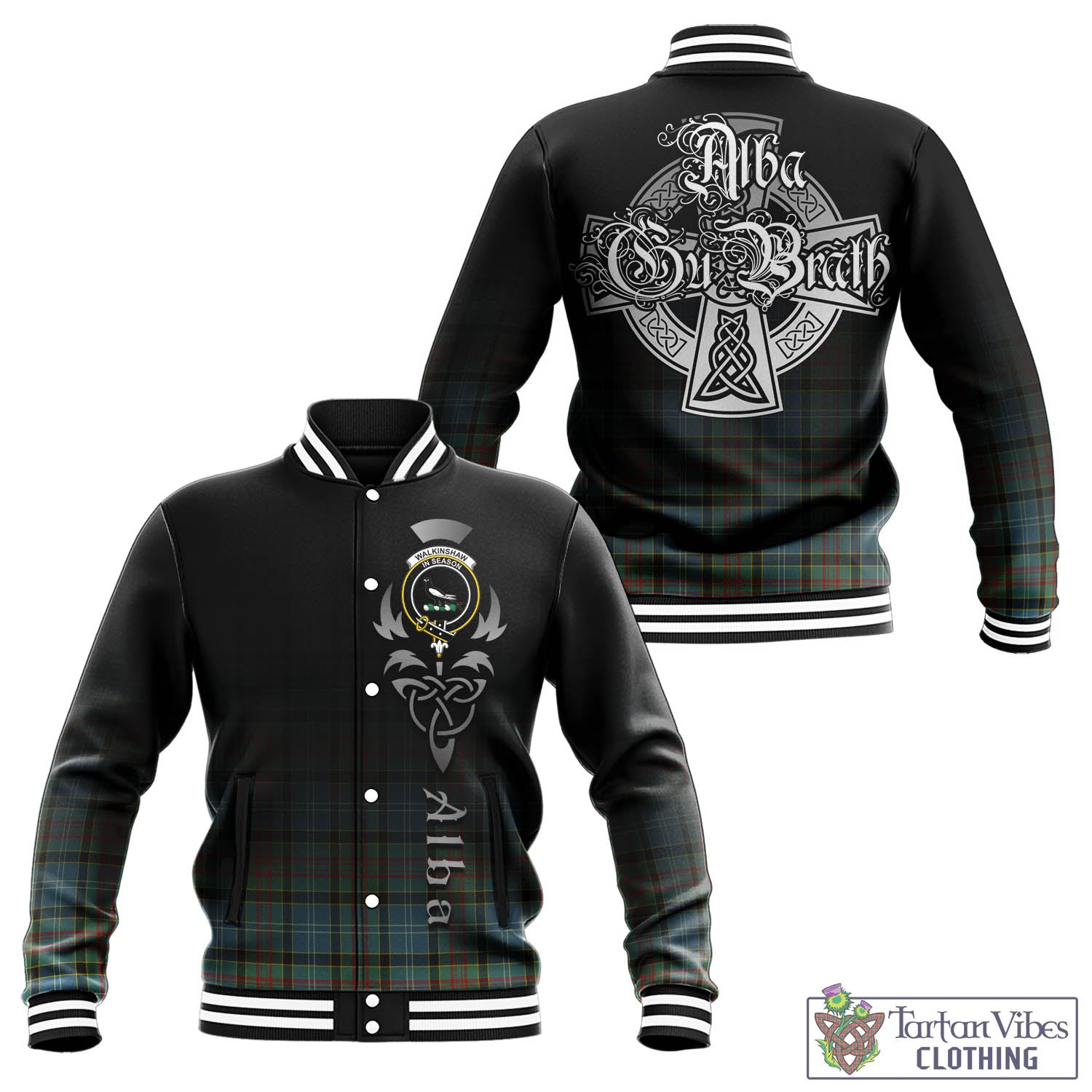 Walkinshaw Tartan Baseball Jacket Featuring Alba Gu Brath Family Crest Celtic Inspired - Tartan Vibes Clothing