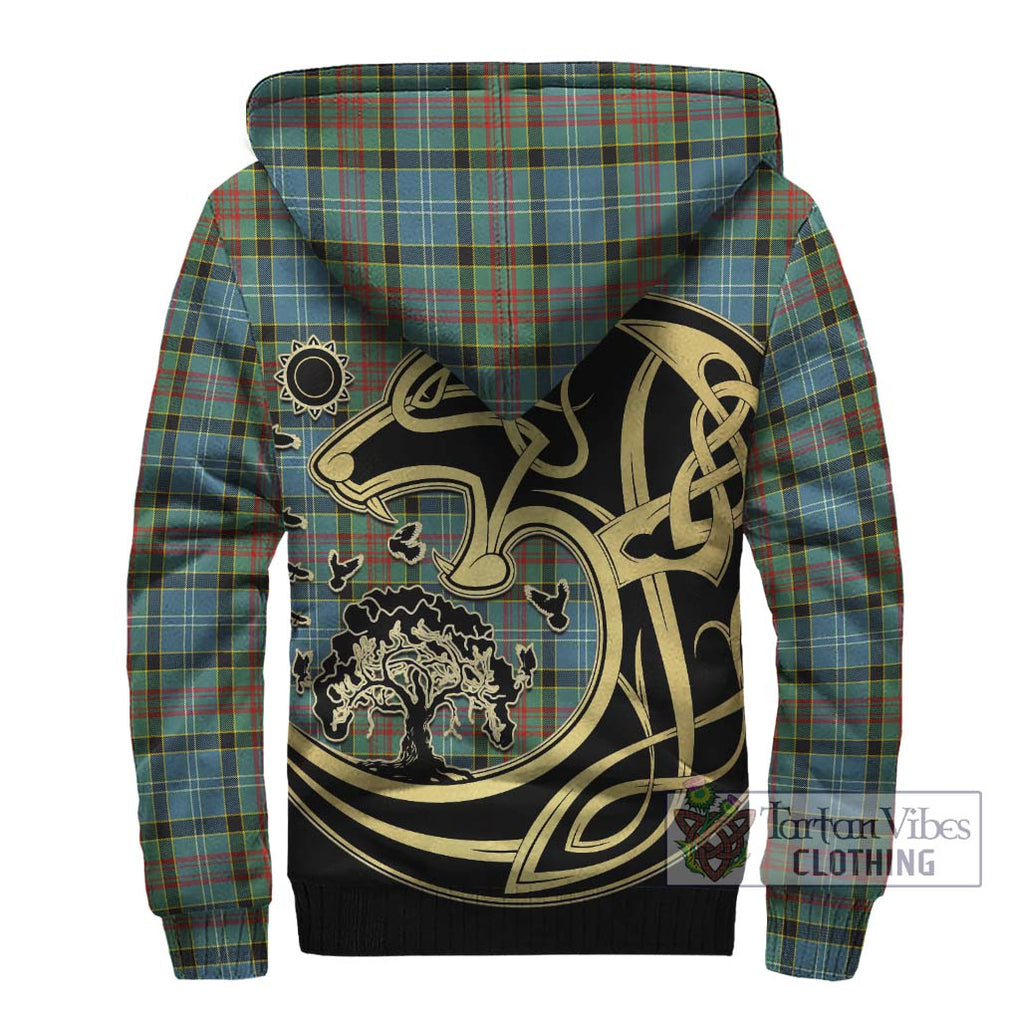 Walkinshaw Tartan Sherpa Hoodie with Family Crest Celtic Wolf Style - Tartan Vibes Clothing