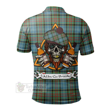Walkinshaw Tartan Polo Shirt with Family Crest and Bearded Skull Holding Bottles of Whiskey - Tartan Vibes Clothing