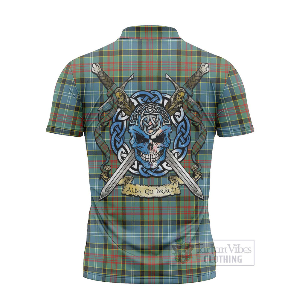 Walkinshaw Tartan Zipper Polo Shirt with Family Crest Celtic Skull Style - Tartan Vibes Clothing