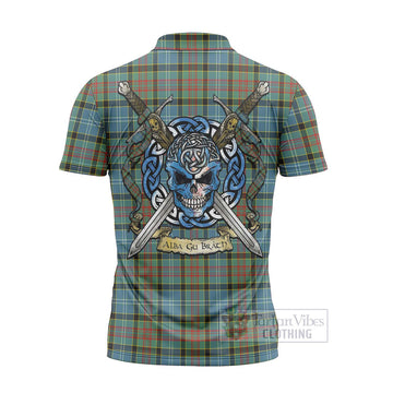 Walkinshaw Tartan Zipper Polo Shirt with Family Crest Celtic Skull Style - Tartan Vibes Clothing