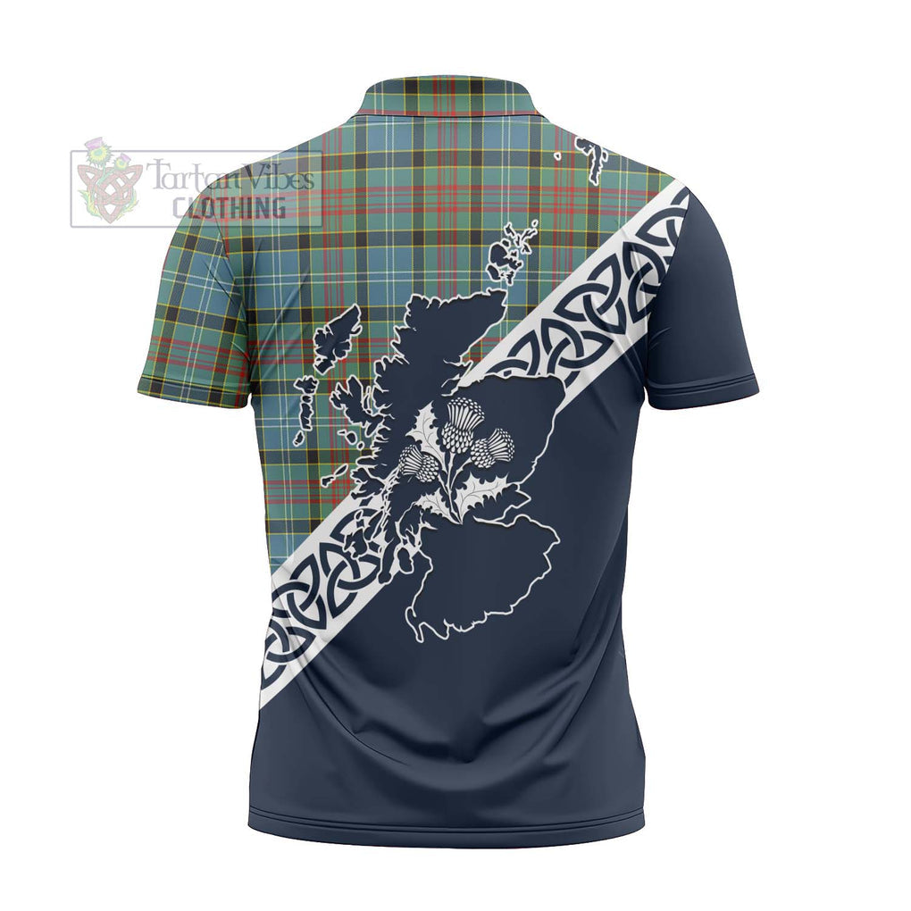 Walkinshaw Tartan Zipper Polo Shirt Featuring Thistle and Scotland Map - Tartanvibesclothing Store
