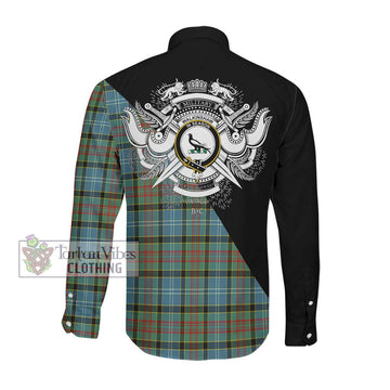 Walkinshaw Tartan Long Sleeve Button Shirt with Family Crest and Military Logo Style Men's Shirt - Tartanvibesclothing Shop