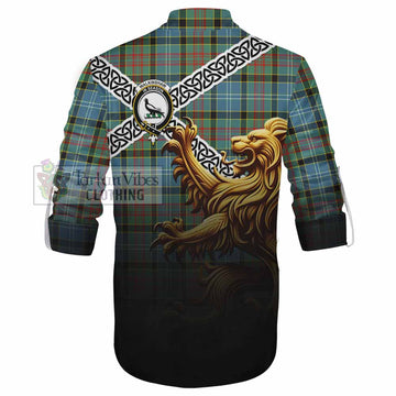 Tartan Vibes Clothing Walkinshaw Crest Tartan Ghillie Kilt Shirt with Golden Lion Emblem Celtic Style