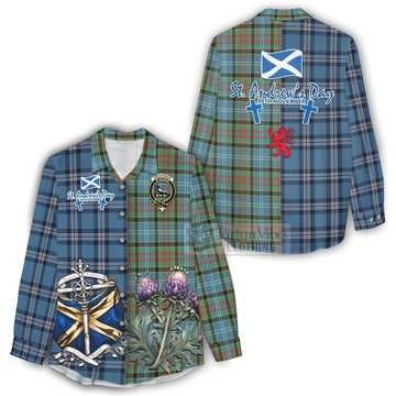 Walkinshaw Tartan Women's Casual Shirt Happy St. Andrew's Day Half Tartan Style - Tartan Vibes Clothing