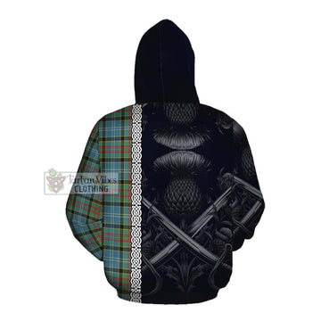 Walkinshaw Tartan Cotton Hoodie with Family Crest Cross Sword Thistle Celtic Vibes Pullover Hoodie - Tartan Vibes Clothing