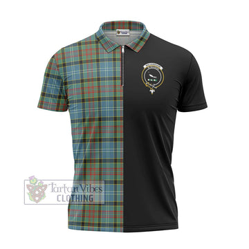 Walkinshaw Tartan Zipper Polo Shirt with Family Crest and Half Of Me Style - Tartan Vibes Clothing