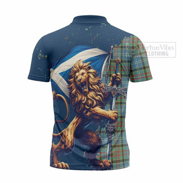 Walkinshaw Tartan Family Crest Zipper Polo Shirt with Scottish Majestic Lion - Tartan Vibes Clothing