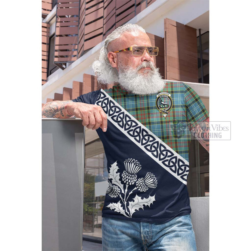 Walkinshaw Tartan Cotton T-shirt Featuring Thistle and Scotland Map Men's Shirt - Tartan Vibes Clothing