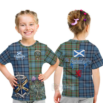 Walkinshaw Tartan Kid T-Shirt Happy St. Andrew's Day Half Tartan Style - Tartan Vibes Clothing