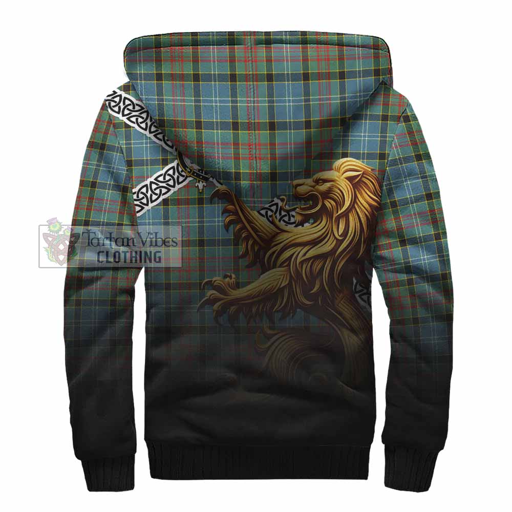 Walkinshaw Crest Tartan Sherpa Hoodie with Golden Lion Emblem Celtic Style - Tartan Vibes Clothing