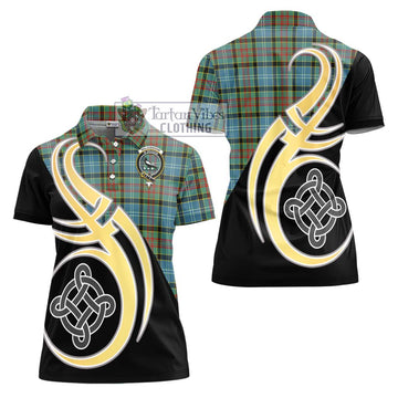 Walkinshaw Tartan Women's Polo Shirt with Family Crest and Celtic Symbol Style - Tartan Vibes Clothing