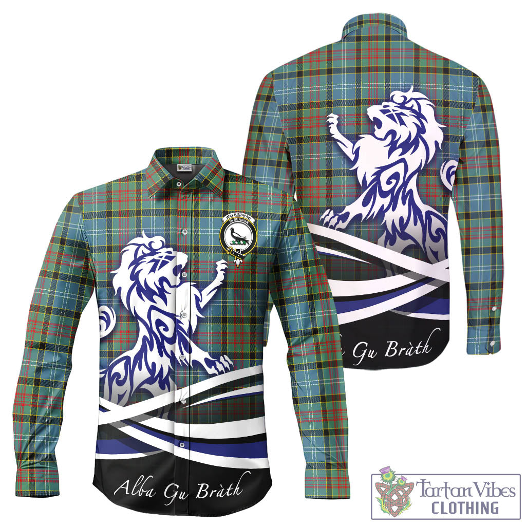 Walkinshaw Tartan Long Sleeve Button Up Shirt with Alba Gu Brath Regal Lion Emblem - Tartan Vibes Clothing