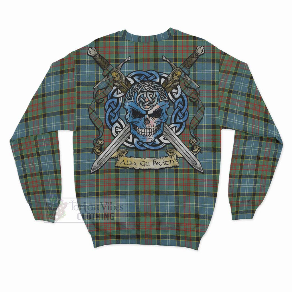Walkinshaw Tartan Sweatshirt with Family Crest Celtic Skull Style - Tartan Vibes Clothing