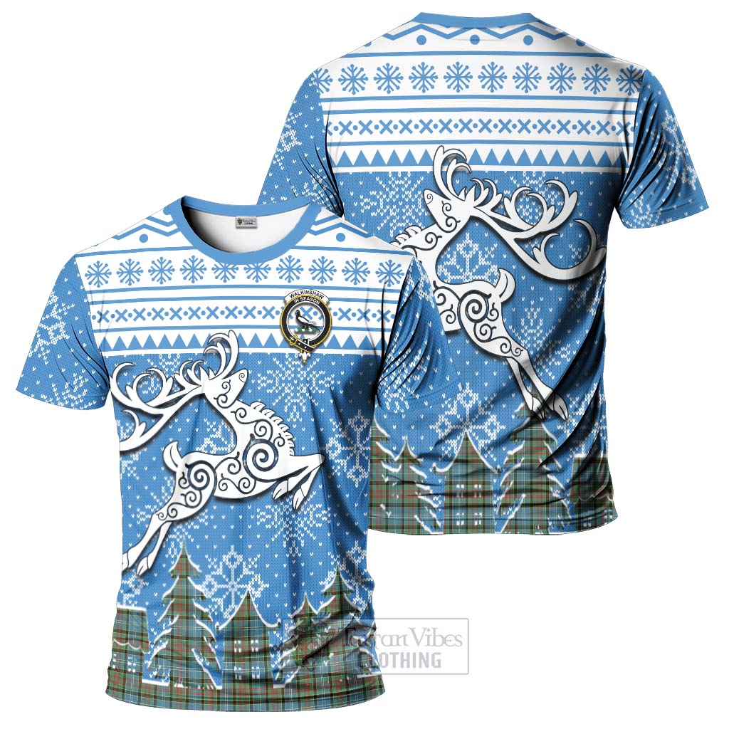 Walkinshaw Clan Christmas T-Shirt Celtic Reindeer Style - Tartan Vibes Clothing