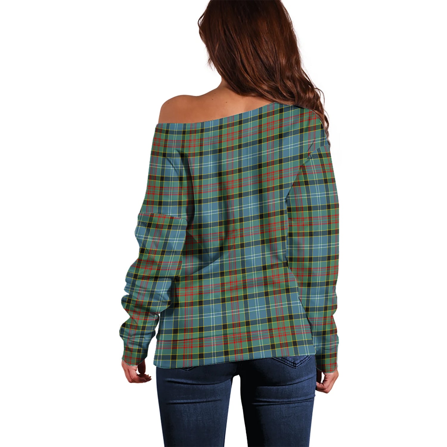 Walkinshaw Tartan Off Shoulder Women Sweater with Family Crest - Tartan Vibes Clothing