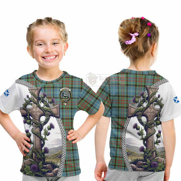 Walkinshaw Tartan Kid T-Shirt with Family Crest and St. Andrew's Cross Accented by Thistle Vines - Tartan Vibes Clothing