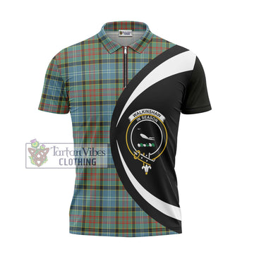 Walkinshaw Tartan Zipper Polo Shirt with Family Crest Circle Style - Tartan Vibes Clothing