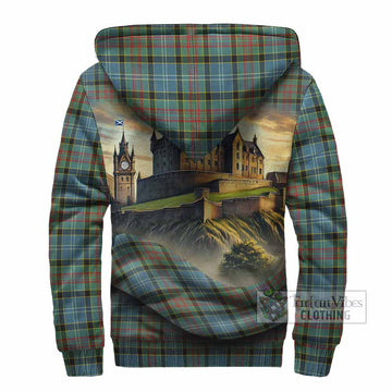 Walkinshaw Tartan Family Crest Sherpa Hoodie with Scottish Ancient Castle Style - Tartan Vibes Clothing