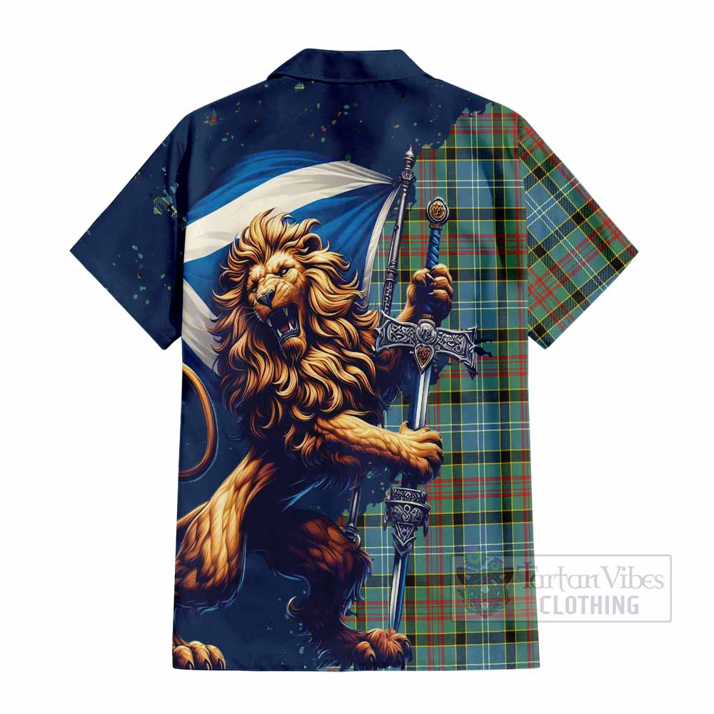Walkinshaw Tartan Family Crest Hawaiian Shirt with Scottish Majestic Lion - Tartan Vibes Clothing