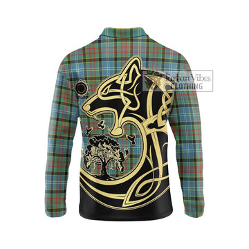 Walkinshaw Tartan Long Sleeve Polo Shirt with Family Crest Celtic Wolf Style - Tartan Vibes Clothing