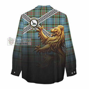 Walkinshaw Crest Tartan Women's Casual Shirt with Golden Lion Emblem Celtic Style - Tartan Vibes Clothing