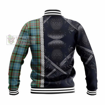 Walkinshaw Tartan Baseball Jacket with Family Crest Cross Sword Thistle Celtic Vibes - Tartan Vibes Clothing