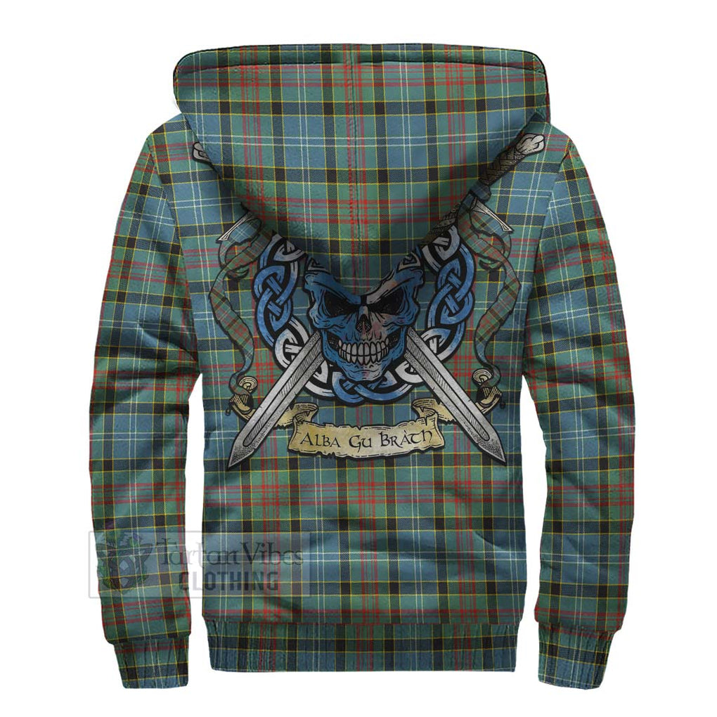 Walkinshaw Tartan Sherpa Hoodie with Family Crest Celtic Skull Style - Tartan Vibes Clothing