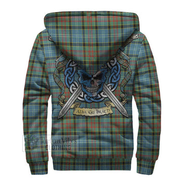 Walkinshaw Tartan Sherpa Hoodie with Family Crest Celtic Skull Style - Tartan Vibes Clothing