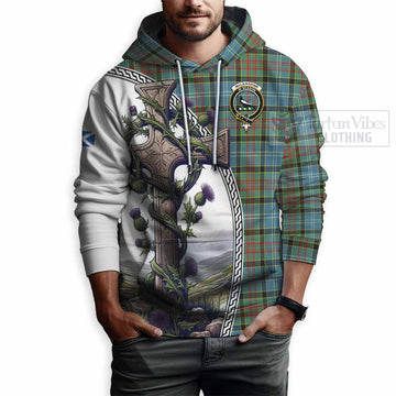 Walkinshaw Tartan Hoodie with Family Crest and St. Andrew's Cross Accented by Thistle Vines - Tartan Vibes Clothing