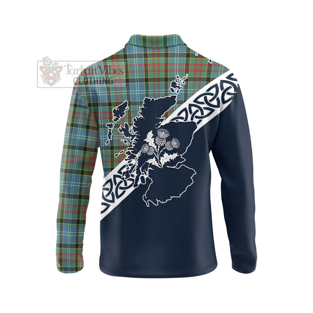 Walkinshaw Tartan Long Sleeve Polo Shirt Featuring Thistle and Scotland Map - Tartan Vibes Clothing