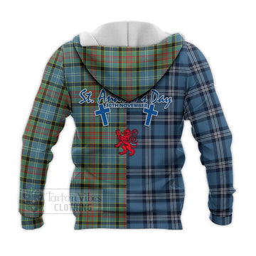 Walkinshaw Tartan Knitted Hoodie Happy St. Andrew's Day Half Tartan Style - Tartan Vibes Clothing