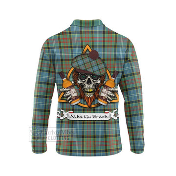 Walkinshaw Tartan Long Sleeve Polo Shirt with Family Crest and Bearded Skull Holding Bottles of Whiskey - Tartan Vibes Clothing