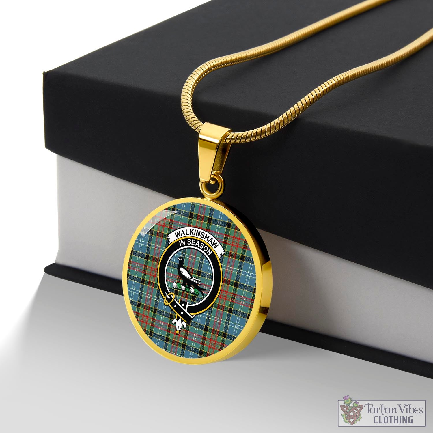 Walkinshaw Tartan Circle Necklace with Family Crest Luxury Necklace (Gold) No - Tartan Vibes Clothing